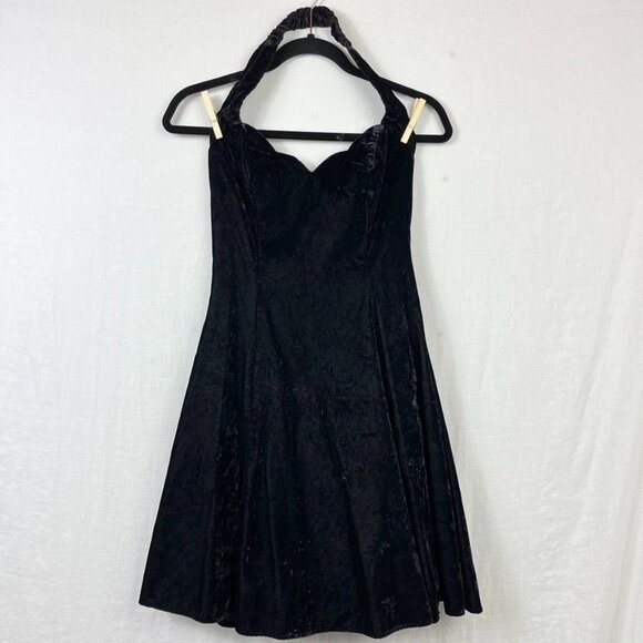 80s Steppin Out Crushed Velvet Halter Dress Womens S Tulle Tutu Punk Goth Prom - Picture 1 of 16